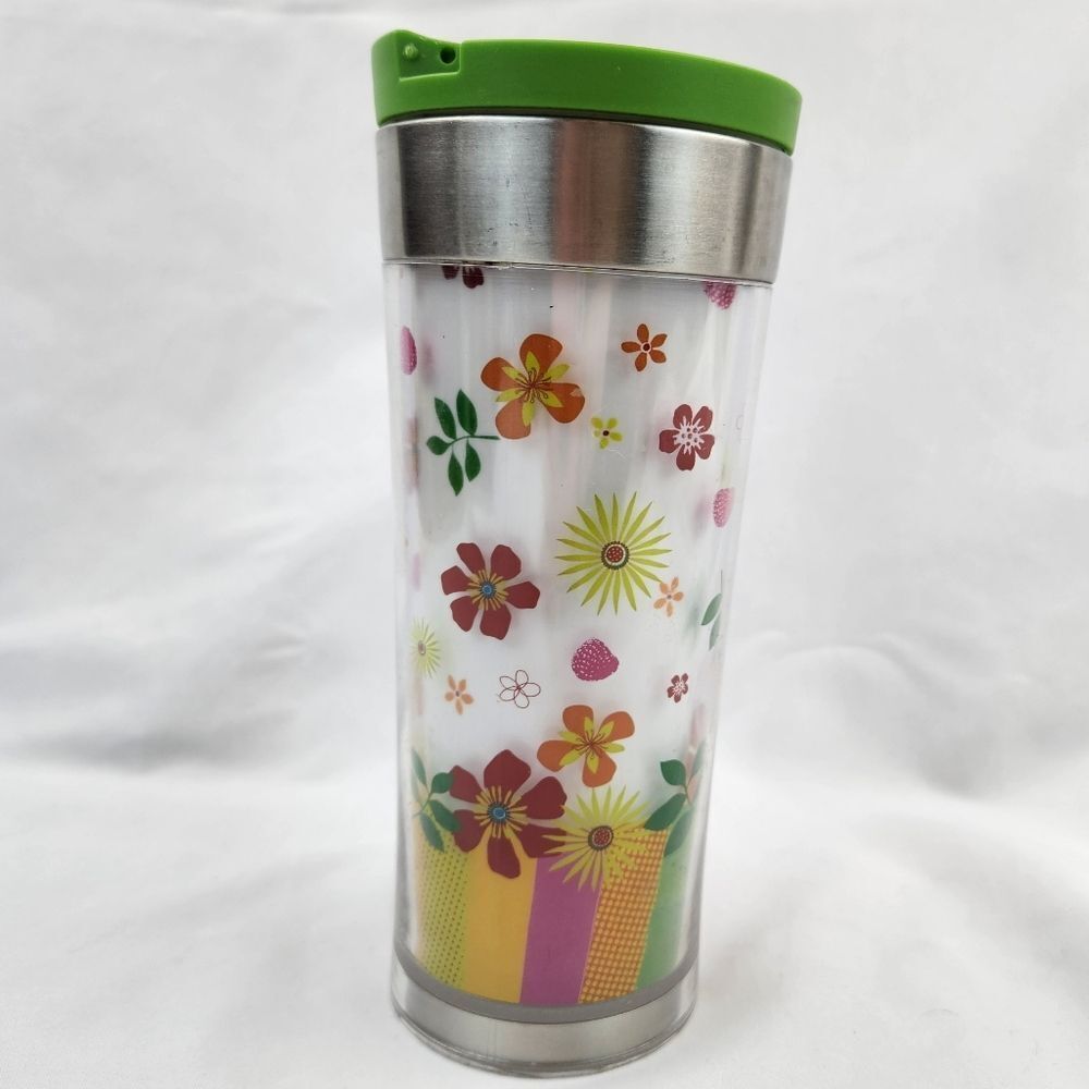 ☕️Starbucks 2007 Lime Green Floral Berries 16oz Travel Tumbler